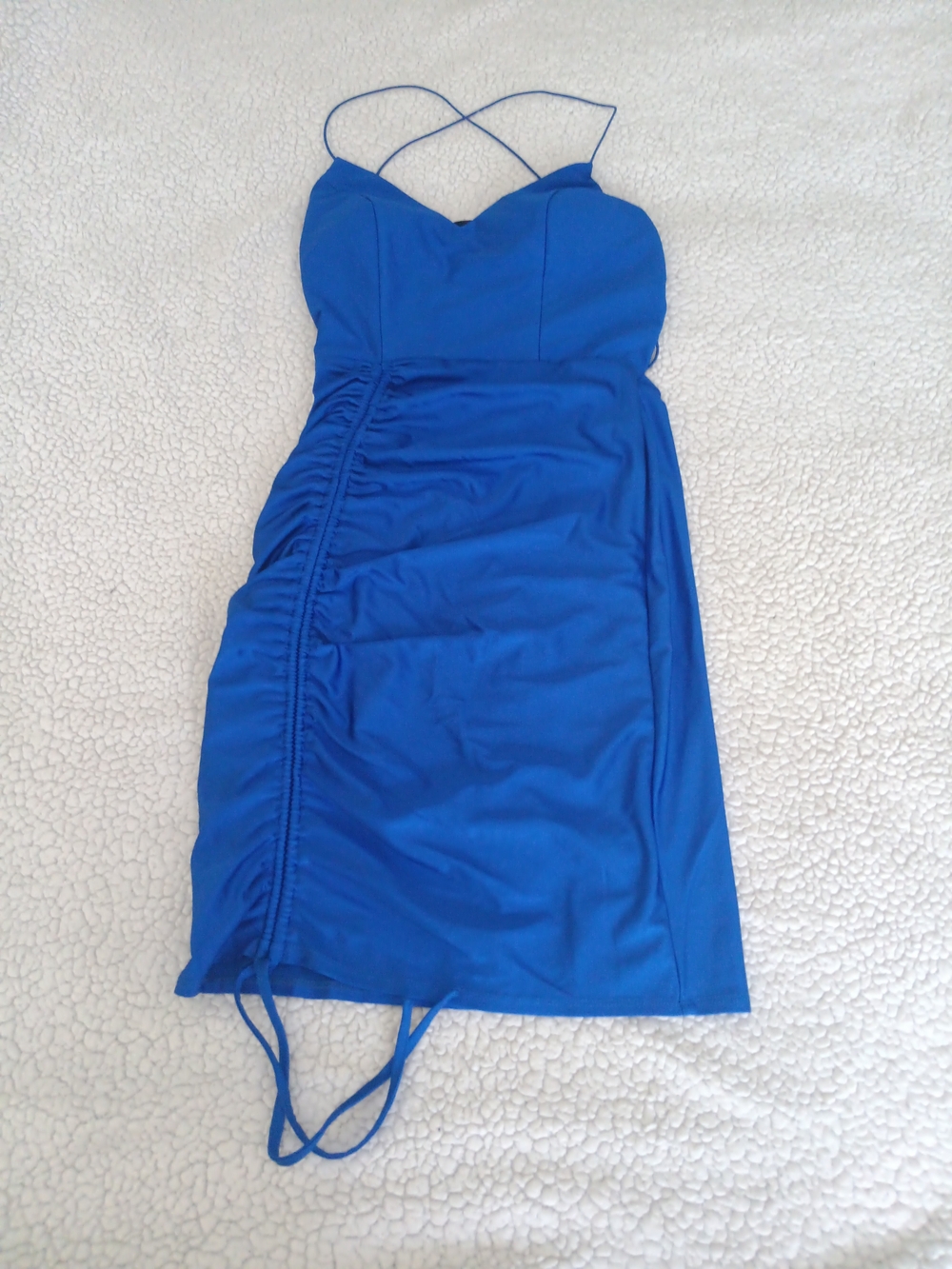 B. Darlin Royal Blue Ruched Cross Back Mini Dress Size S